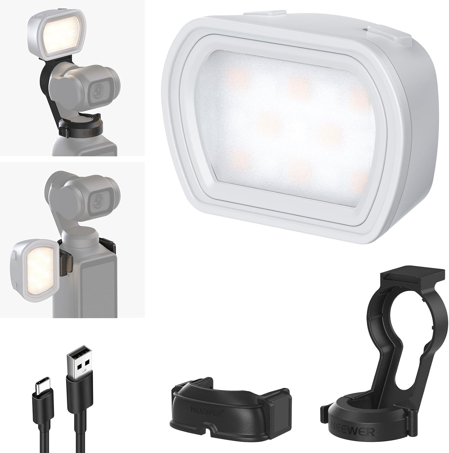 NEEWER BASICS Magnetic Auxiliary Light Compatible with DJI OSMO Pocket 3 Gimbal Cam Creator Combo, 1.3W USB C Rechargeable Plastic Mini LED Fill Light Attachment for Selfie Vlog Video Recording, M21