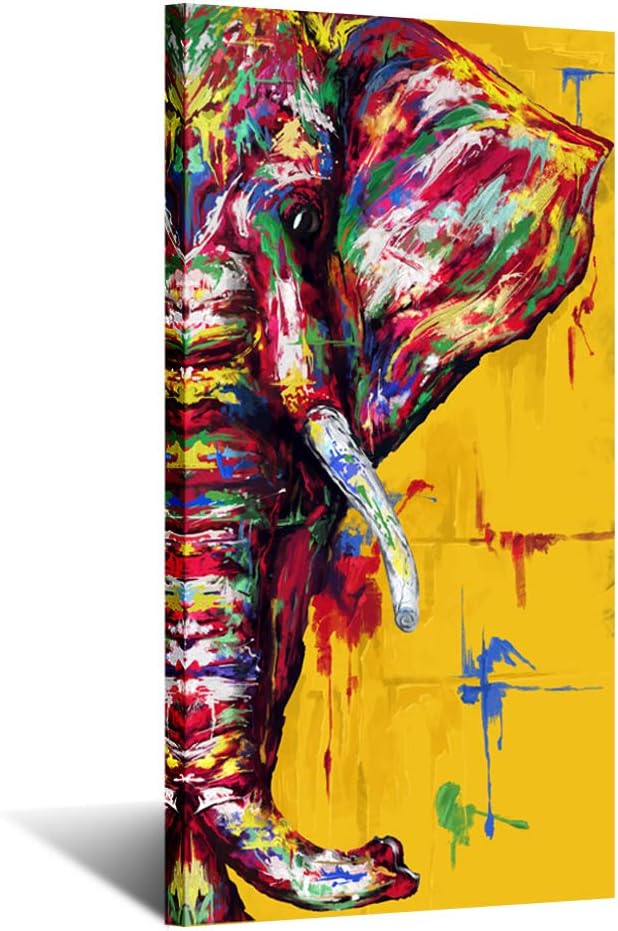 KREATIVE ARTS Original Design Large Contemporary Abstract Colourful Elephant Painting on Canvas Print Wall Art Picture for Living Room Bedroom Wall Decor Gift Vertical 20x40inch