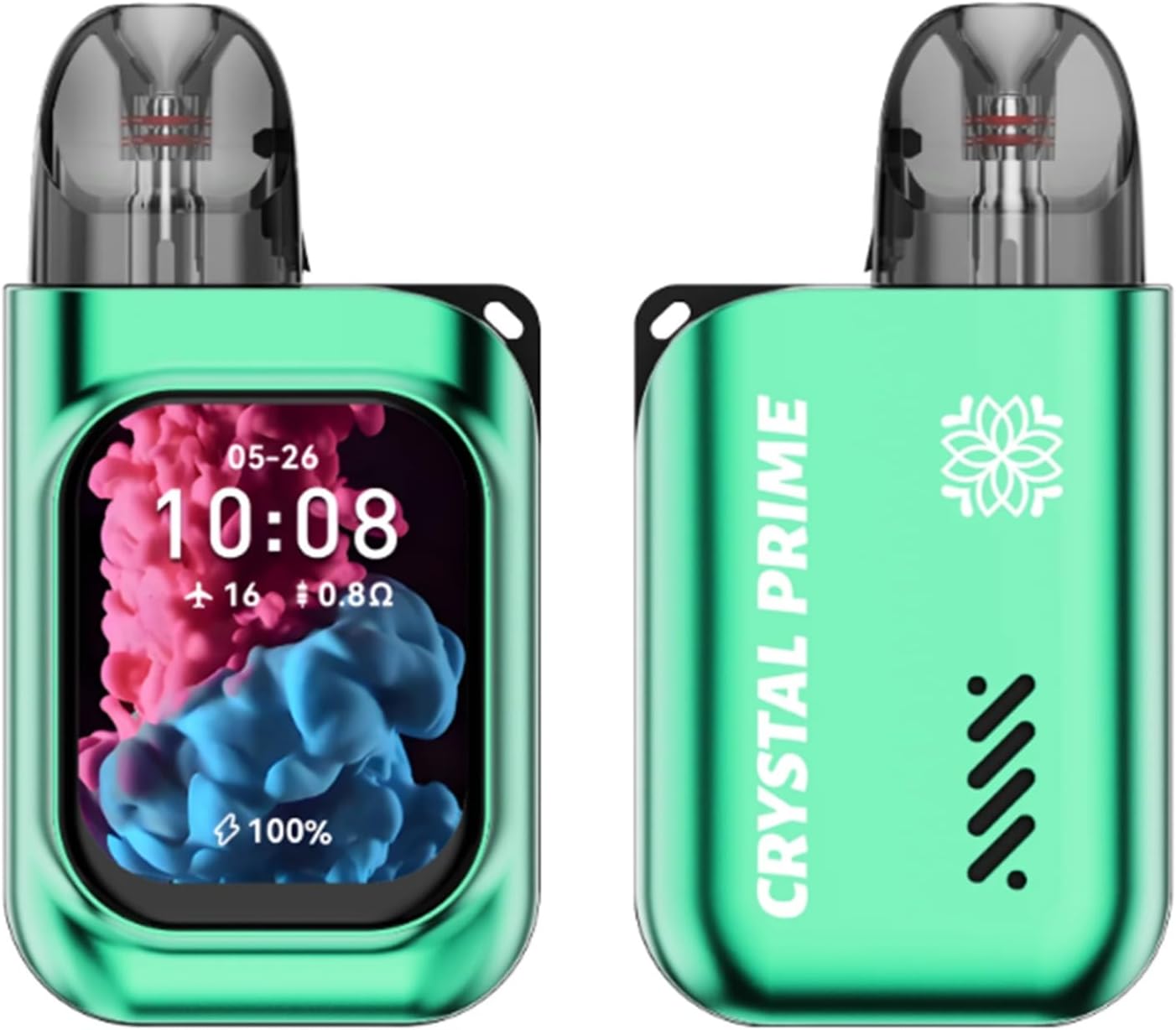JJA Crystal Prime M3 Smart Vape Pod Kit, Refillable & Rechargeable, Bluetooth Touchscreen Vape with Music, Calls, Games, 2ml Cartridge, No Nicotine (Green)