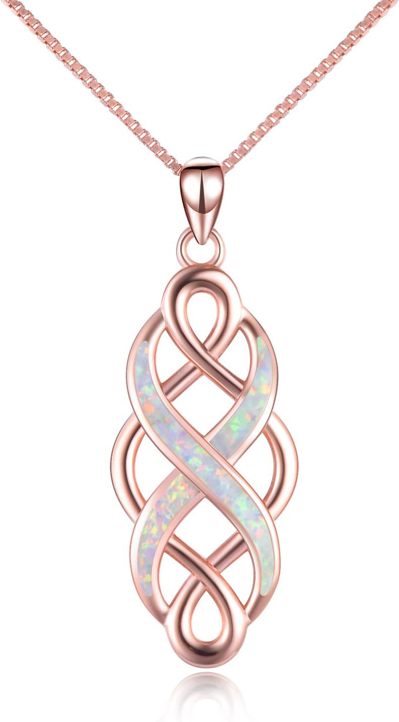 YFN Celtic Knot Necklace Created Opal Pendant Sterling Silver Infinity Love Jewelry