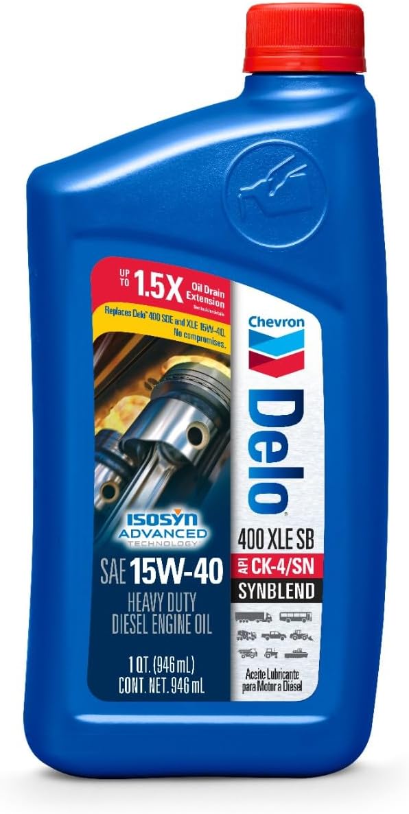 Chevron Delo 400 XLE SAE Synblend Synthetic Blend Diesel Oil 15W40, 1 Quart, Case of 12
