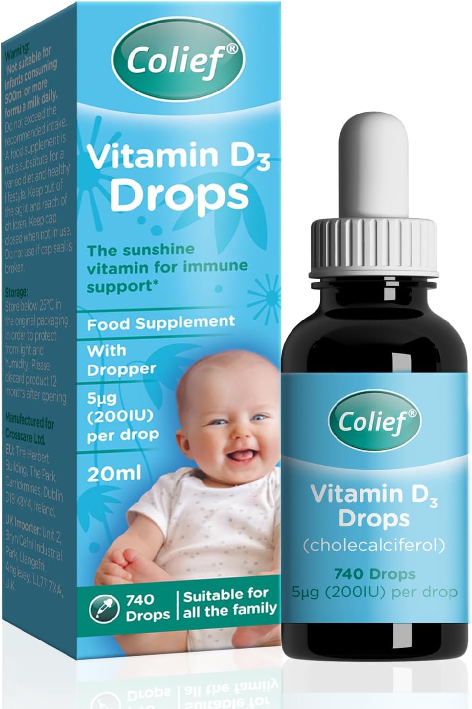 Colief Vitamin D3 Drops | The Sunshine Vitamin for Immune Support | Food Supplement | 20ml