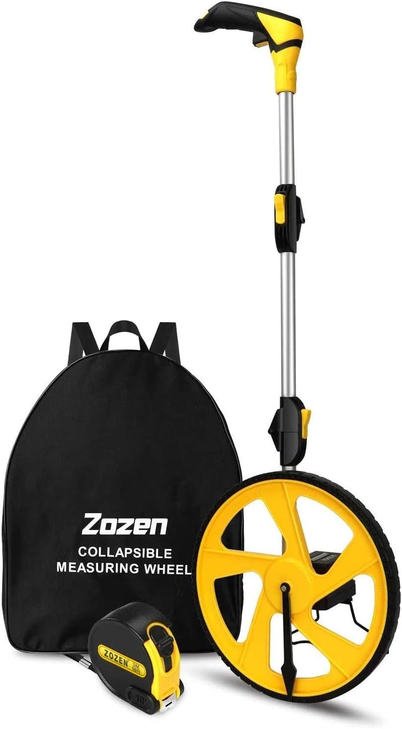 Zozen Measuring Wheel in Feet and Inches, Mechanical/Double Collapsible/One Key to Reset/Kickstand to Keep Stand/Starting Point Arrow and Cloth Carrying Bag, 0-9,999 Ft Measure Wheel.