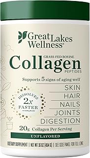 Great Lakes Wellness Collagen Peptides Powder for Skin, Hair, Nails, Joints & Digestion - Unflavored - Quick Dissolve Hydrolyzed, Non-GMO, Keto, Kosher - 16oz - Packaging May Vary