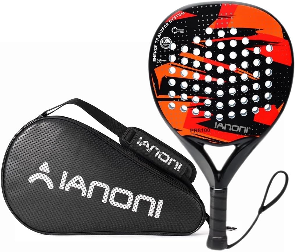 ianoni Padel Racket with Bag Carbon Fiber Surface with EVA Memory Flex Foam Core Padel Tennis Racquets Paddle Tennis Racket-8100 red