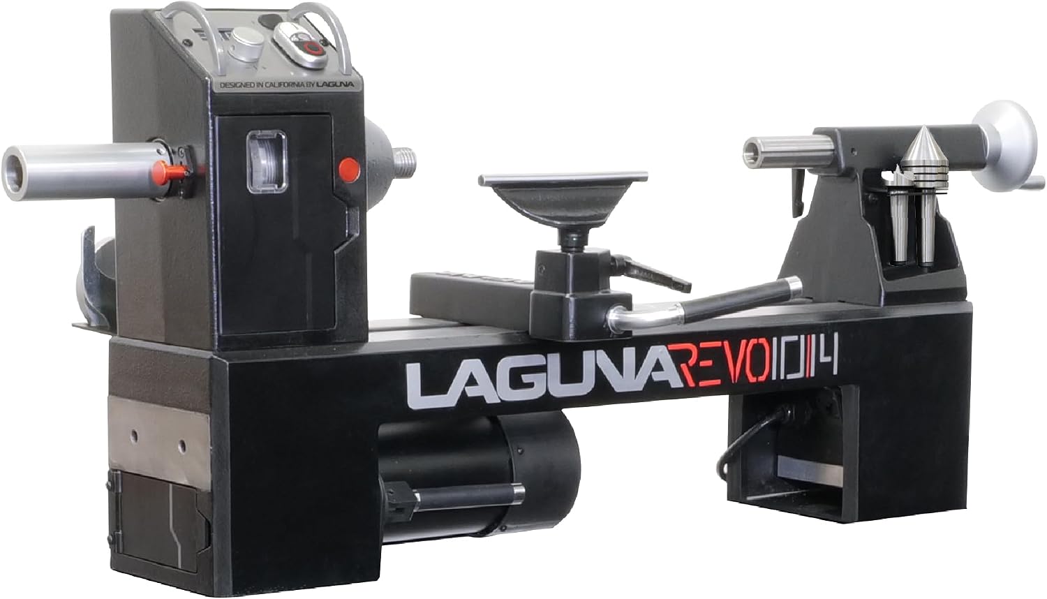 New! 10" Revo 10|14 Benchtop Lathe - 1 HP PWM Motor, Auxiliary 120V Outlet, Projected Bearing Cone.
