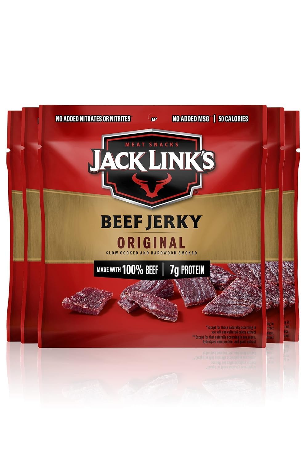 Jack Link's Beef Jerky, Original, Multipack Bags - Flavorful Meat Snacks for Lunches, Ready to Eat Protein Snacks, Individual Packs - 7g of Protein, Made with 100% Beef - 0.625 oz (Pack of 5)