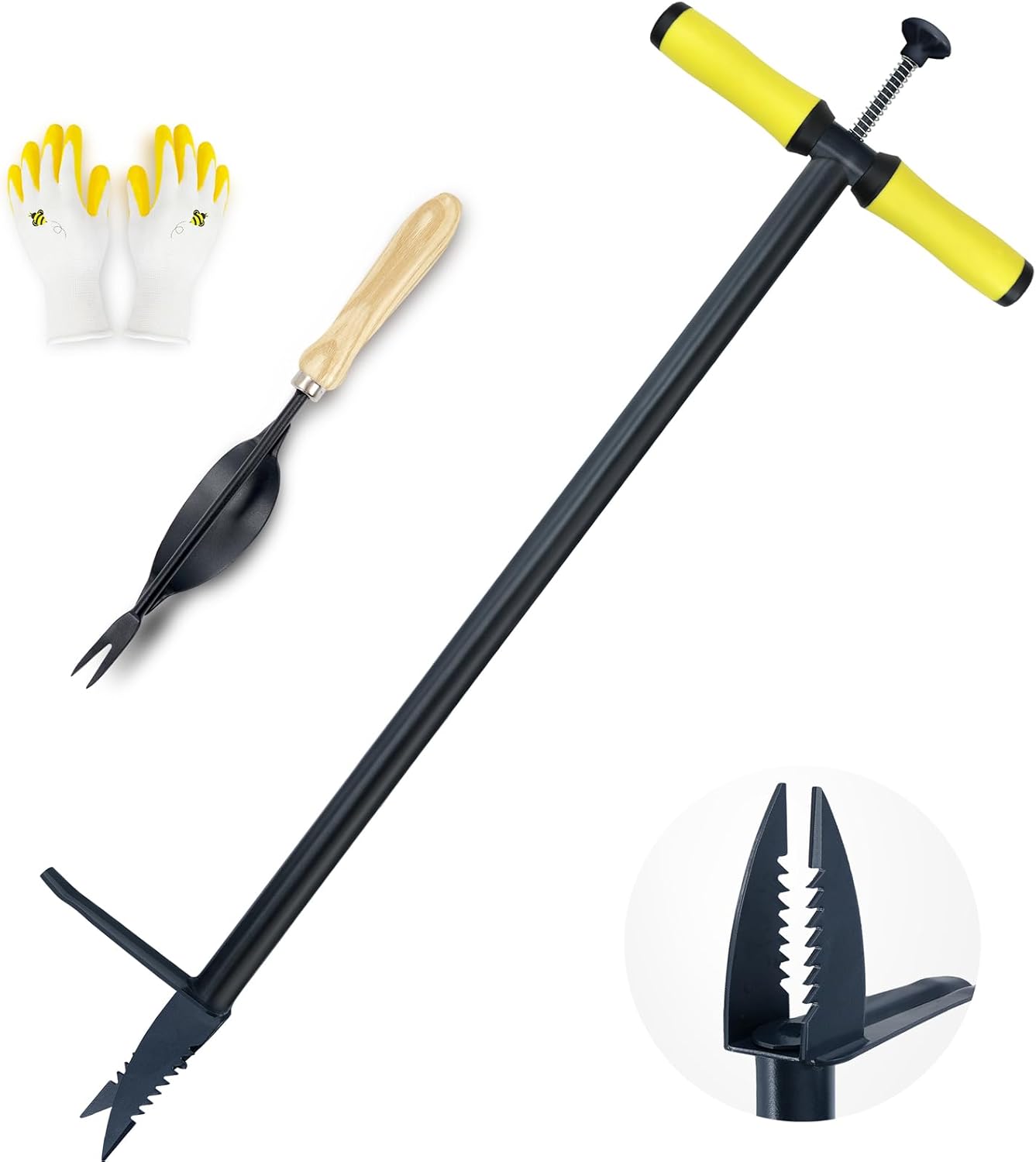 Colwelt Garden Weed Puller and Root Removal Tool, Stand Up Weeder with Foot Pedal, Step and Twist Manual Weeder 102cm(Combo Pack - Stand Up Weeder & Hand Weeder& Garden Gloves)