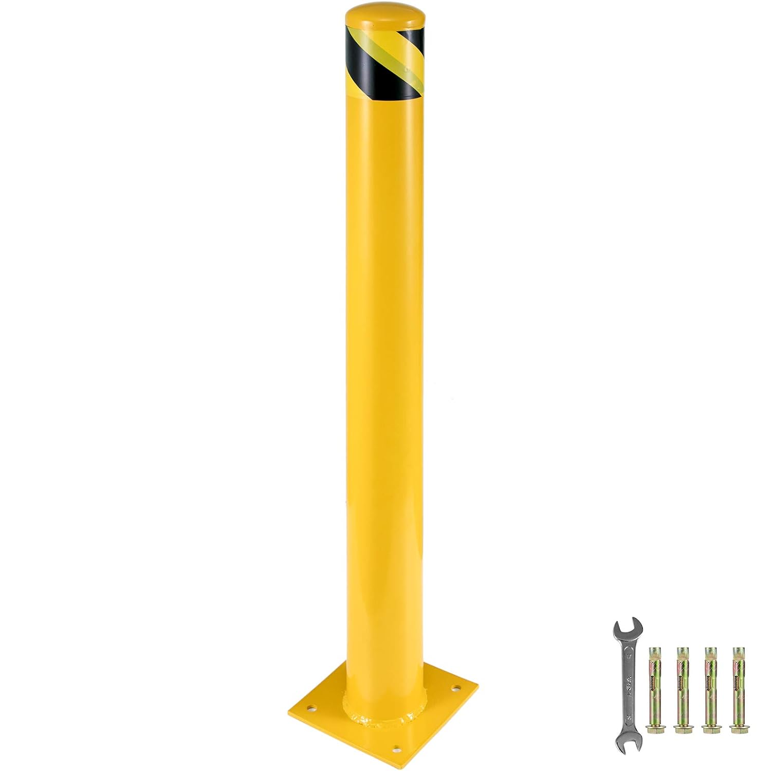 BestEquip Safety Bollard 48-5.5, Safety Barrier Bollard 5-1/2" OD 48" Height, Yellow Powder Coat Pipe Steel Safety Barrier, with 4 Free Anchor Bolts, for Traffic-Sensitive Area