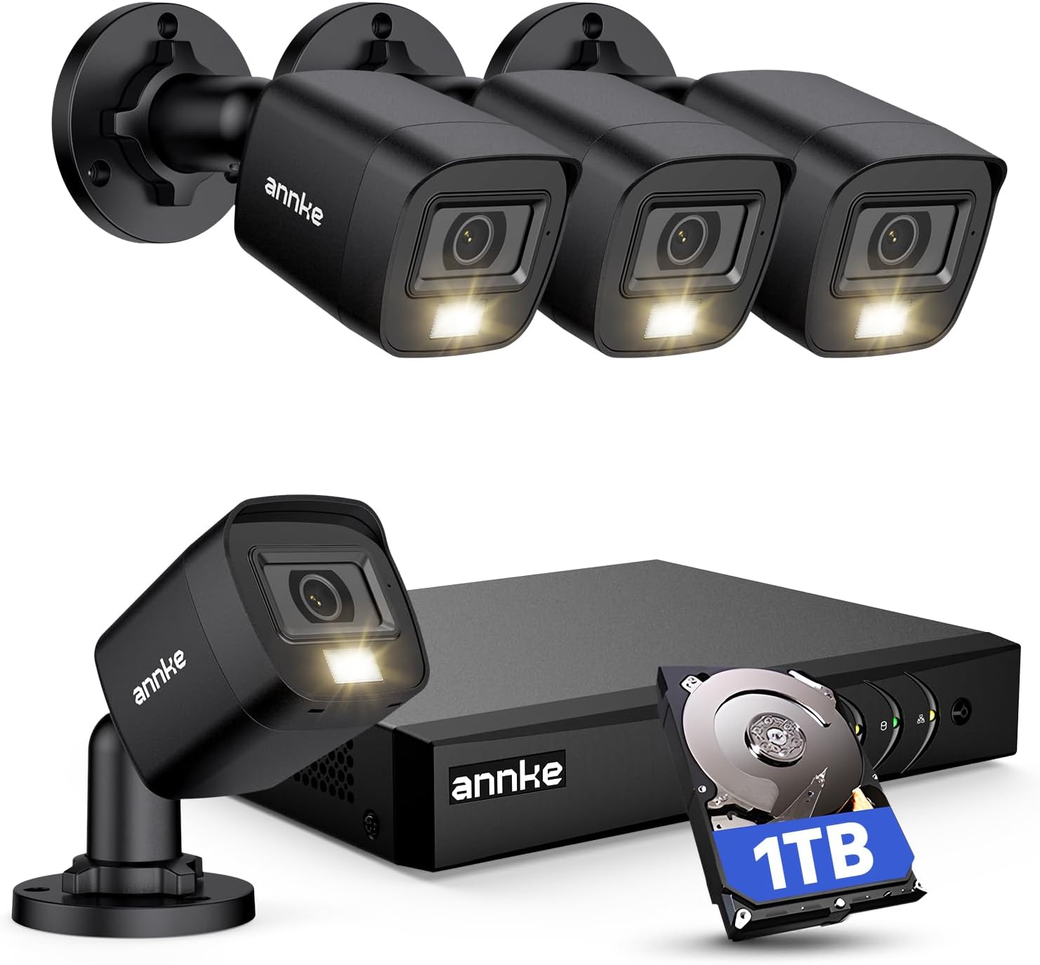 ANNKE 8CH H.265+ 3K Lite Wired Security Camera System with AI Human/Vehicle Detection, 4 x 1920TVL 2MP CCTV IP67 Cameras with Smart Dual Light for Outdoor Use, Color Night Vision, 1TB Hard Drive