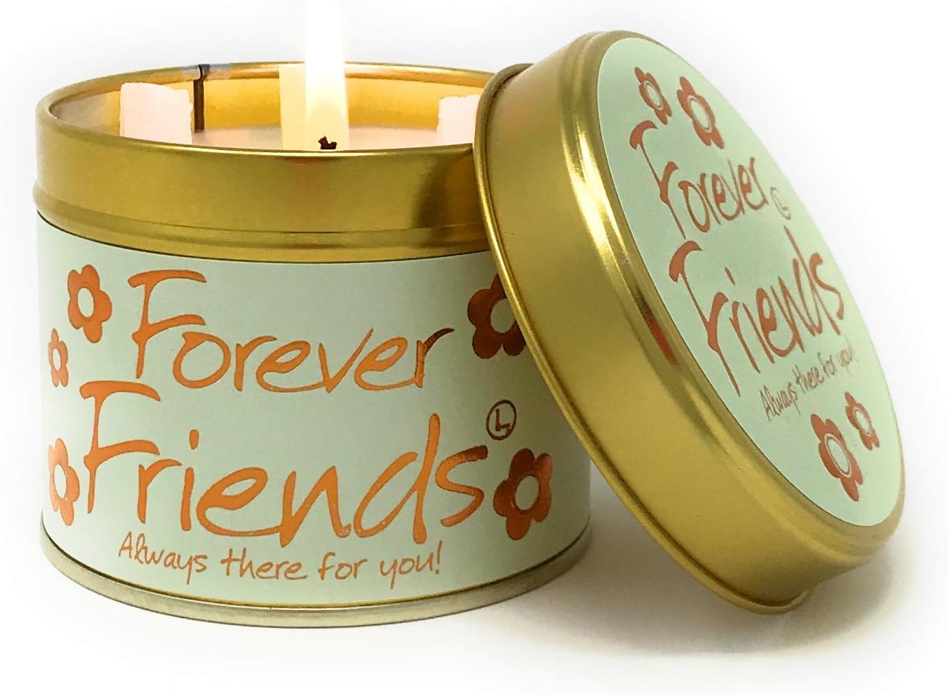 Lily Flame Forever Friends Scented Candle Tin - in Pistachio Green and Gold, Emitting a Soft and Sweet Scent of Special Affection - Cruelty Free and Vegan Friendly