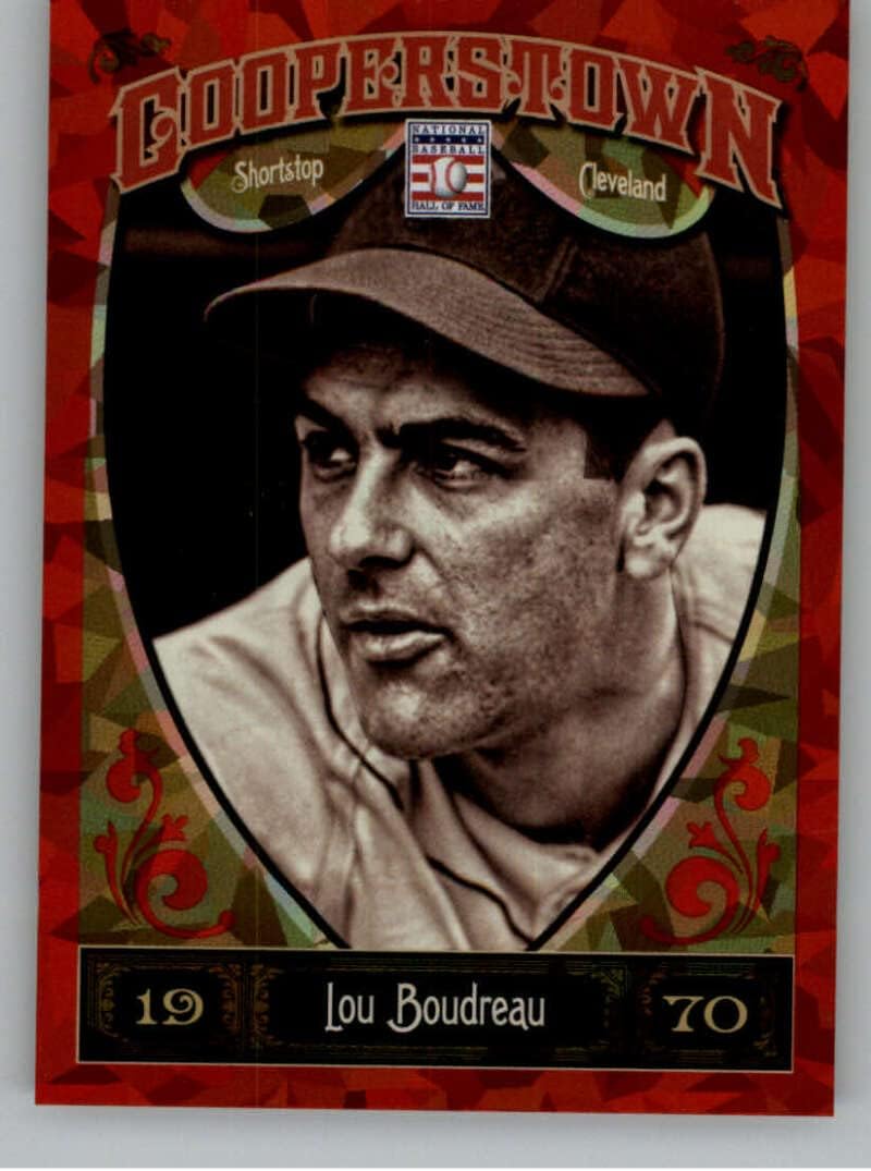 2013 Panini Cooperstown Red Crystal Shard Parallel #53 Lou Boudreau SER/399 Cleveland Indians Baseball Trading Card in Raw (NM or Better) Condition