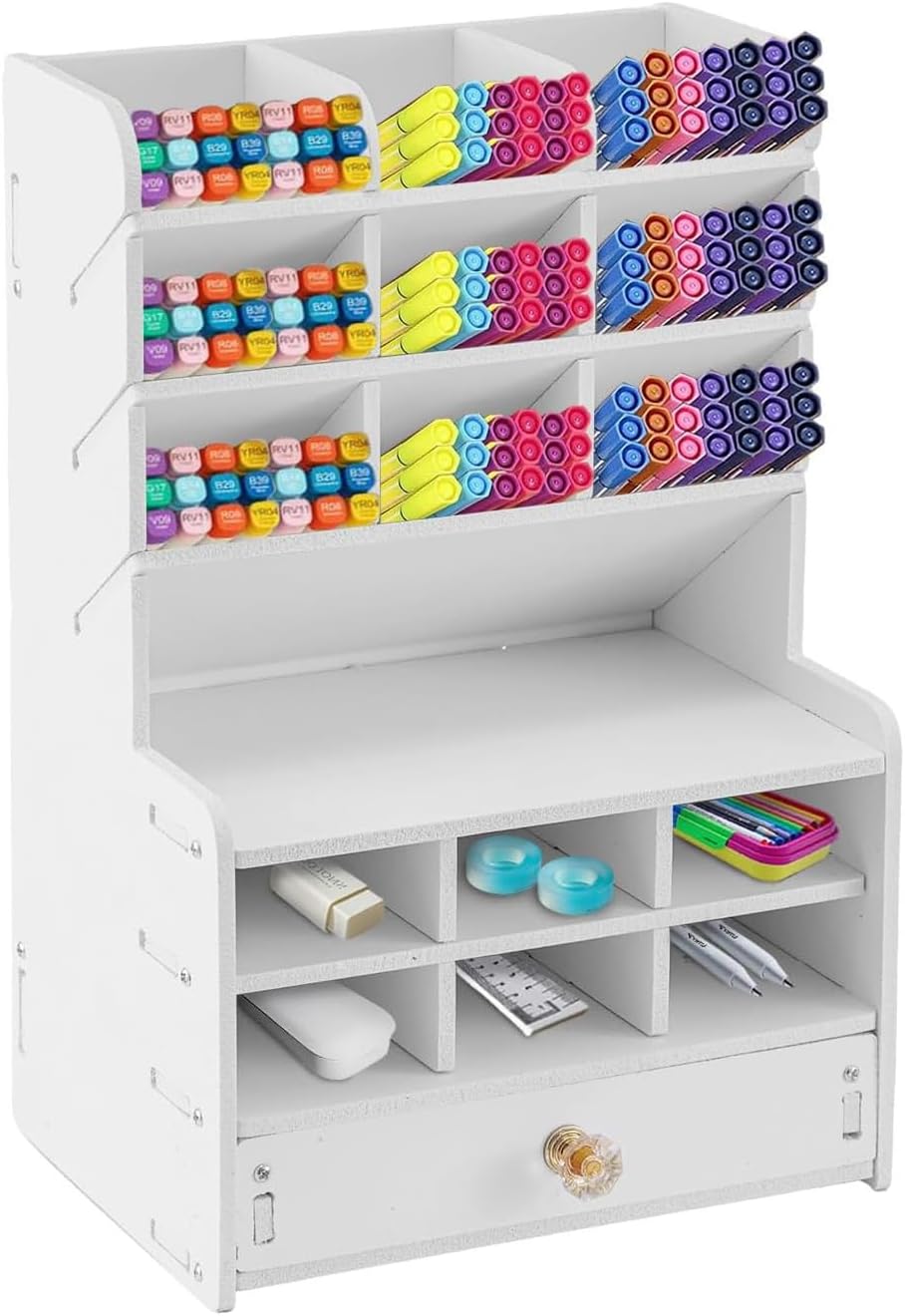CROWNSHOP Desk Organiser Multifunctional Marker Organiser with Drawer Desk Supplies Office Marker Storage for Office School and Home