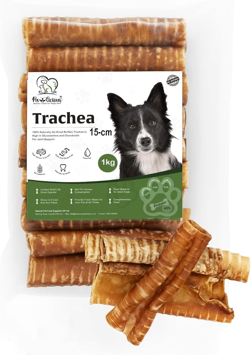 PAWLICIOUS 24-30 Pcs Pet Supplies 1Kg Beef Air Pipe Trachea for Dog 15cm 100% Natural Healthy Air Dried Dog Treat Chews Alternative Dental Sticks for Teeth Cleaner Strong Chewing Muscles 1 Kilo