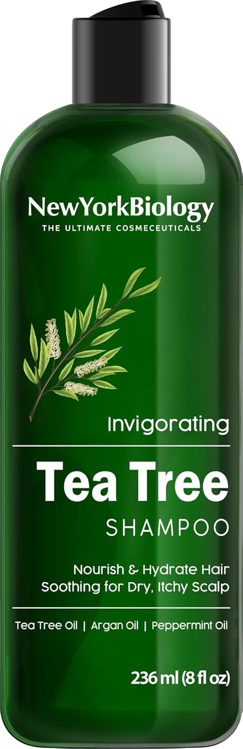New York Biology Tea Tree Shampoo - Deep Cleanser - Relief for Dandruff and Dry Itchy Scalp - Therapeutic Grade - Helps Promote Hair Growth - 236 ml