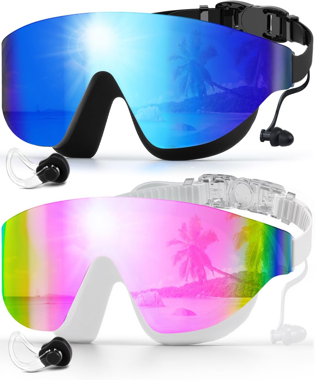 Swim Goggles, Frameless Wide View Swimming Goggles, Anti-Fog Anti-UV No Leaking Pool Goggles for Men Women Adult