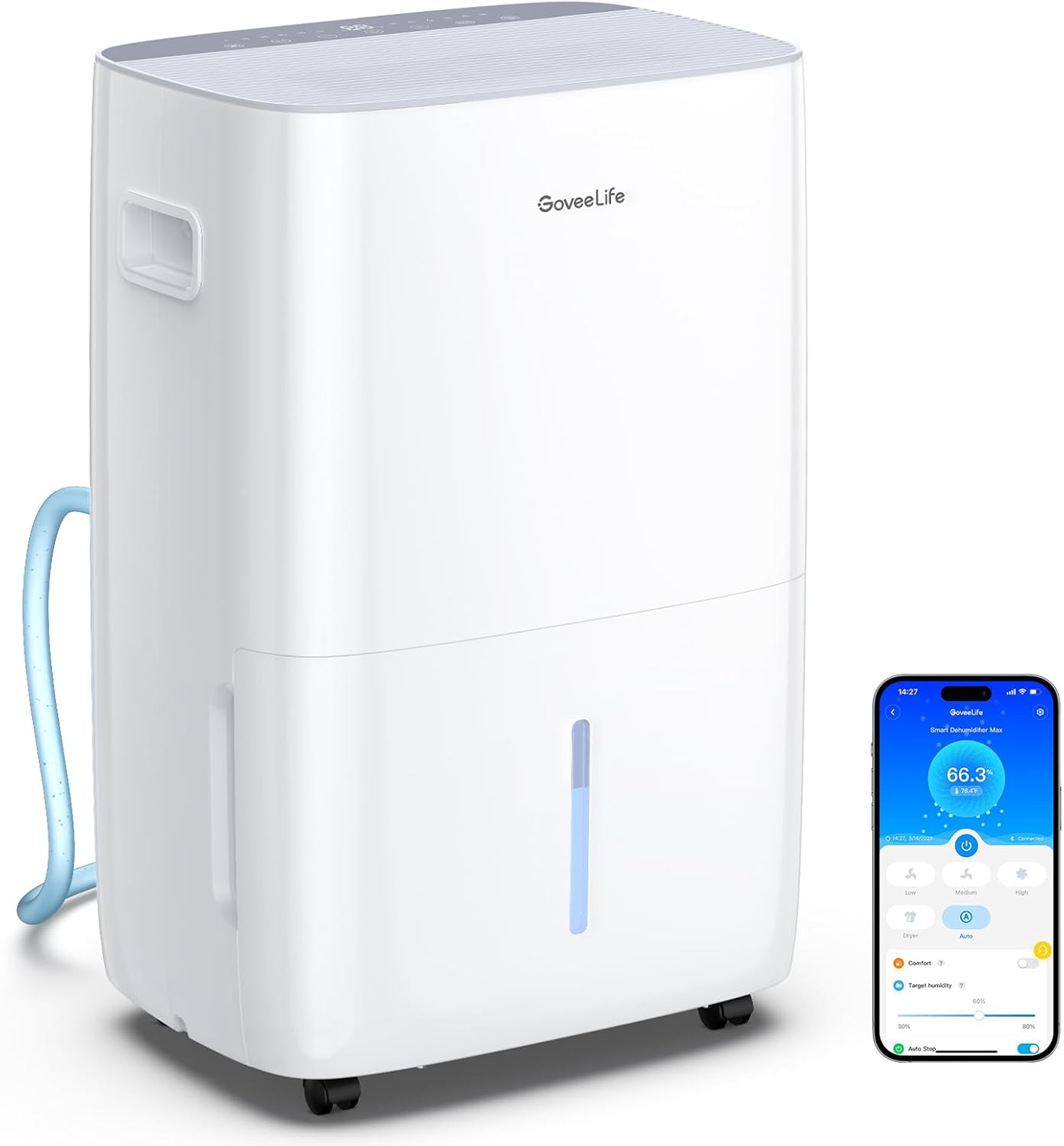 GoveeLife Dehumidifier for Home 4,500 Sq.Ft, 50 to 137 Pint Smart Auto Humidity Control, Drain Hose, 2.0Gal Bucket, Compressor Dehumidifiers for Basement with Auto Shut Off, Bathroom, Bedroom, Garage