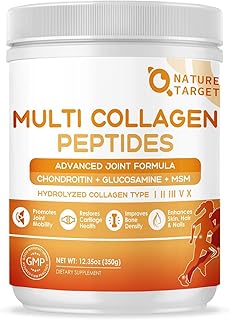 NATURE TARGET Multi-Collagen-Peptides-Powder for Joint Support, Hydrolyzed Collagen for Women Men with MSM + GC, Type I II III V X Collagen for Skin Hair & Nail, Non-GMO, 35 Servings