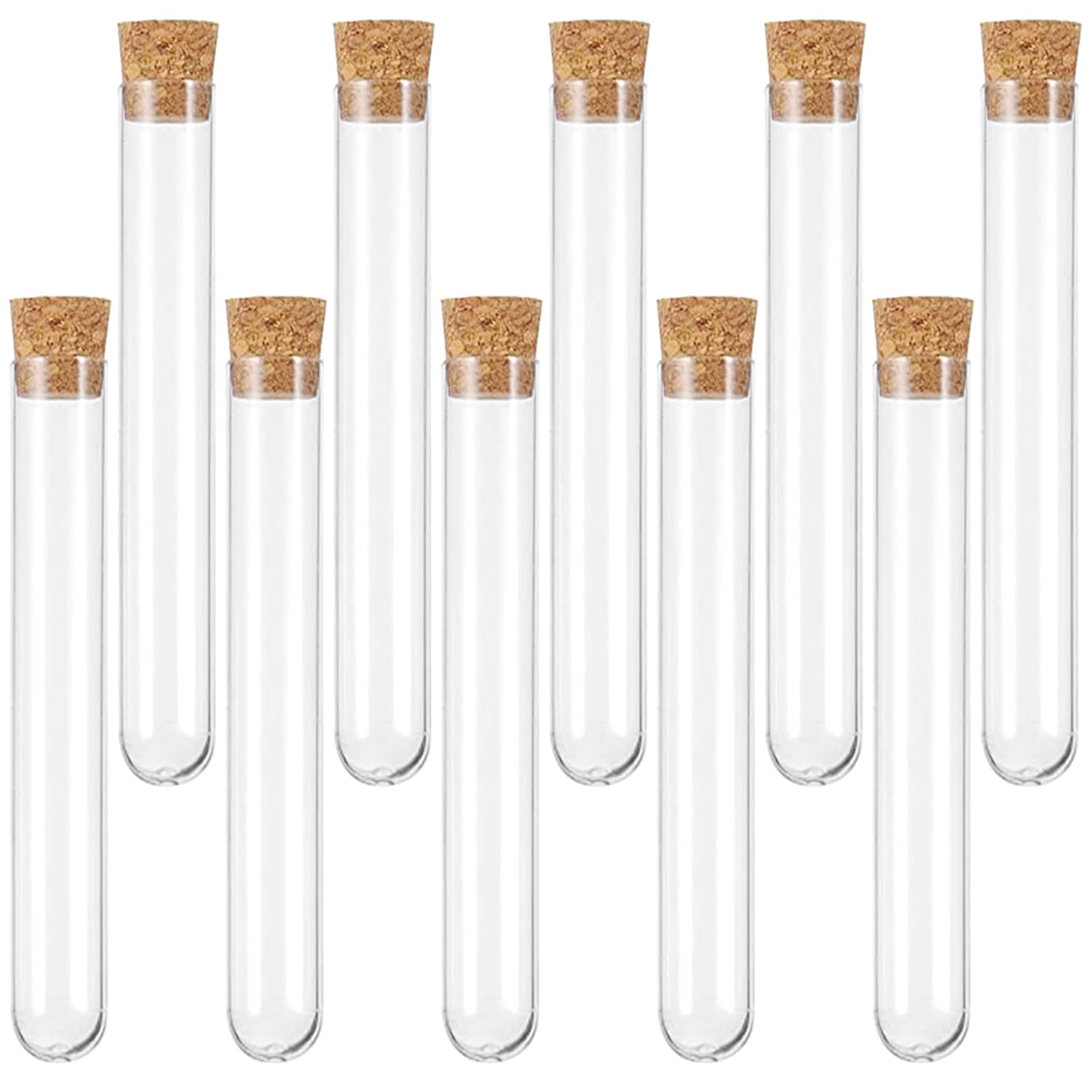 10 Pieces 12 * 75mm Test Tubes, Plastic Test Tubes, Test Tubes with Lids, Clear Plastic Test Tubes with Cork Stoppers, Sealing Storage Test Tube, for DIY Craft, Liquids, Lab Use or Decoration