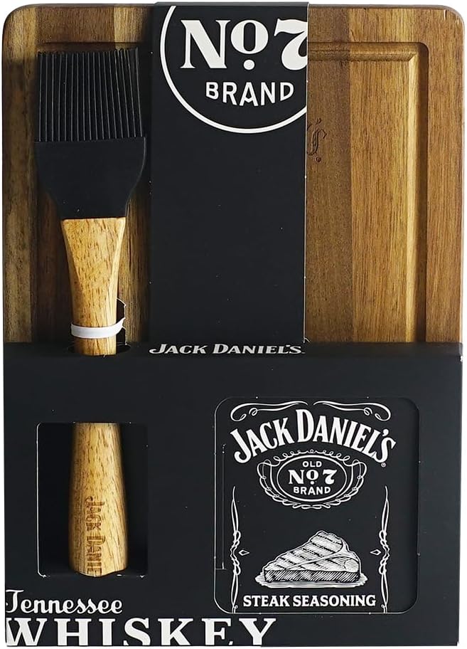 JD's Old No.7 Steak Seasoning, Acacia Wood Board & Food Brush Gift Set