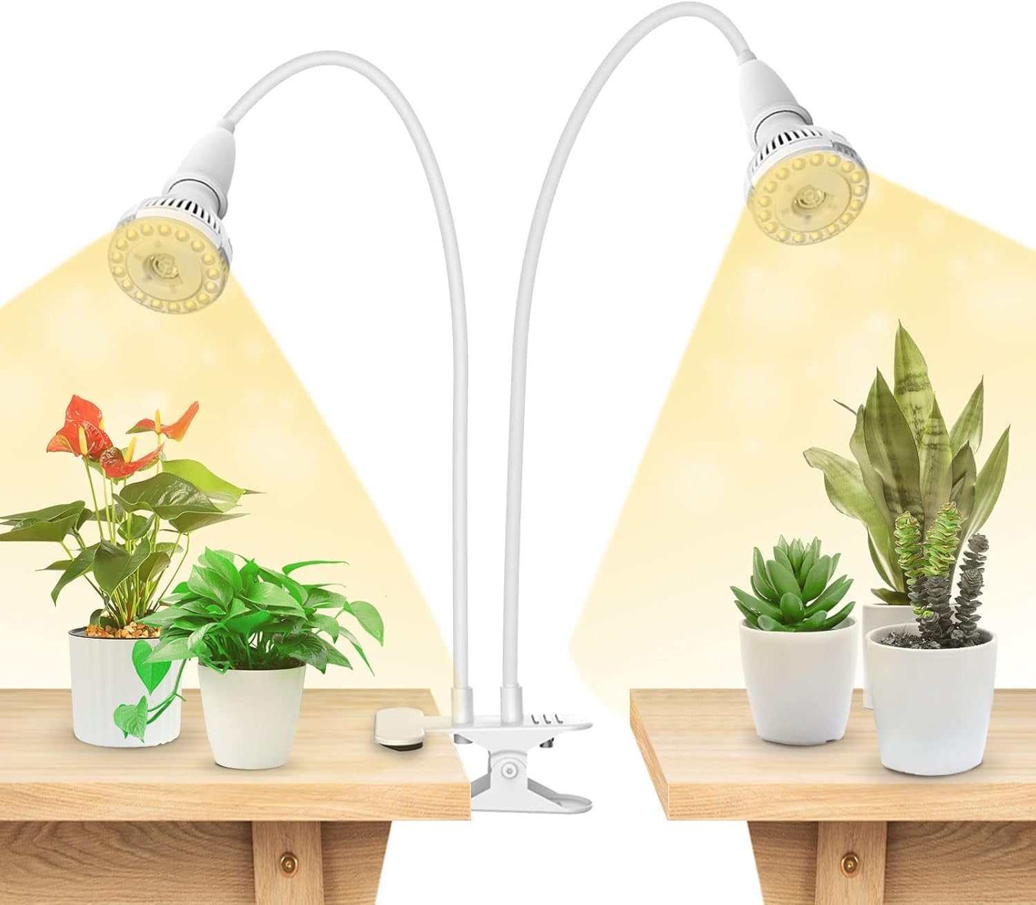 SANSI 2-Head LED Grow Lights for Indoor Plants Full Spectrum 20W, White | 150W Equiv. Plant Grow Lamp, Lifetime Free E27 Grow Bulb Replacement, Optical Lens for Seedlings Plant Growing