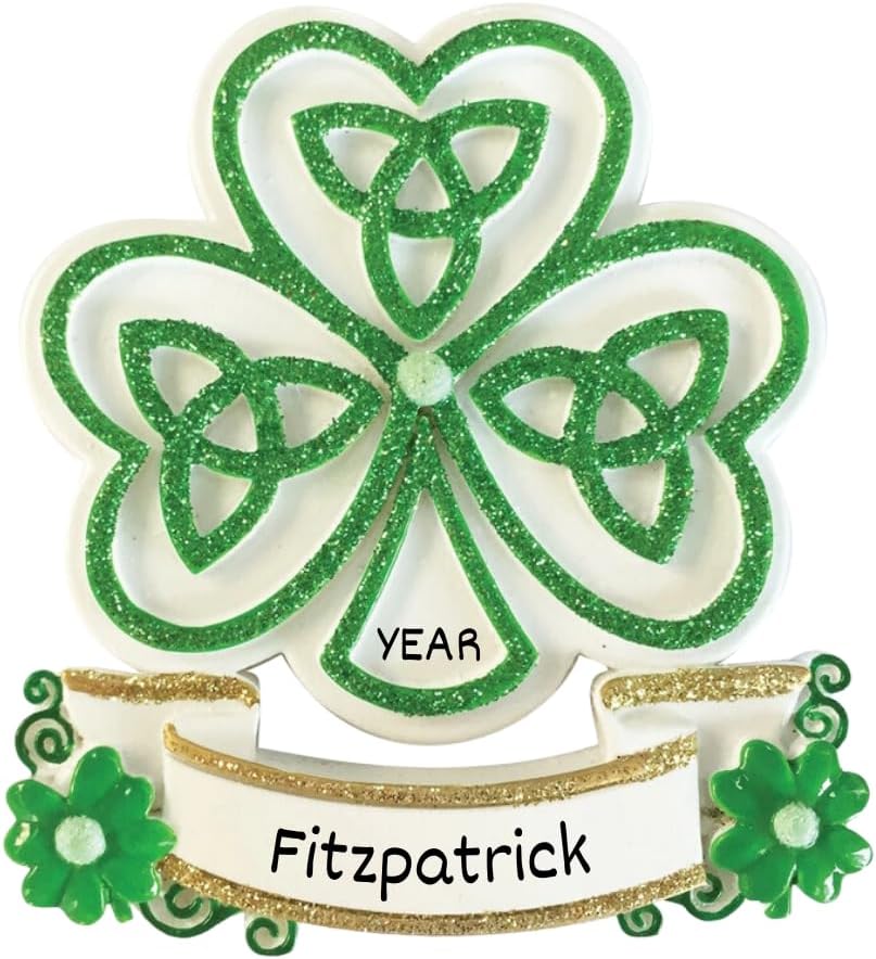 Irish Celtic Shamrock Personalized Christmas Ornament – Customizable Keepsake with Name and Year, Gift Box Included – Unique Holiday Decoration, Irish Heritage Gift, Gift Wrapping Available