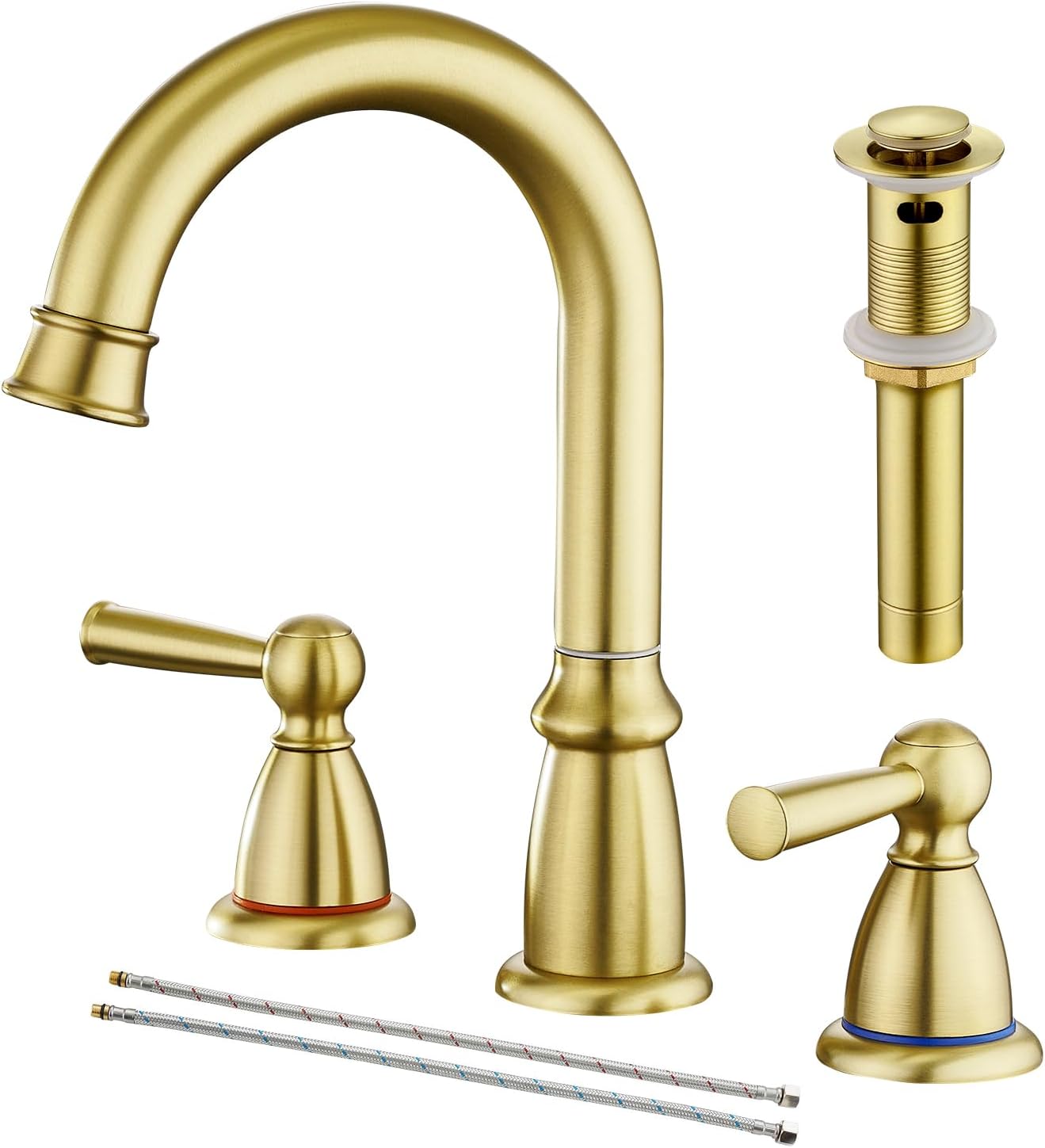 CREA Widespread Bathroom Faucet 3 Hole Brushed Gold Sink Faucet 8 inch with Pop Up Drain 2 Handle 4 inch Faucets for Vanity Lavatory Basin Restroom Bath Sink