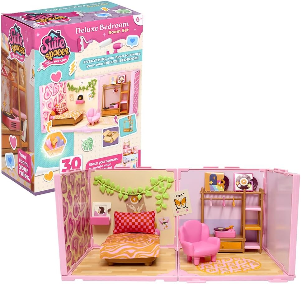 Goliath Suite Spaces - Deluxe Bedroom Set | Your Room, Your Rules! Contains 30 Bedroom Themed Accessories | Modular Dolls House Rooms with Customizable Furniture & Decor | For Ages 6+