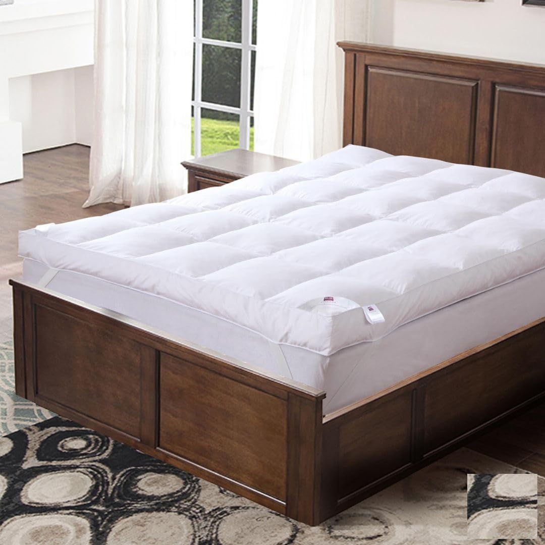 Luxtrous Mattress Topper Double Bed 12.5cm Premium White filled 85% goose feather and 15% down Quilted Extra Deep Ultra Fluffy and Breathable Strong Elastic Bands Fit up to 40cm(King)