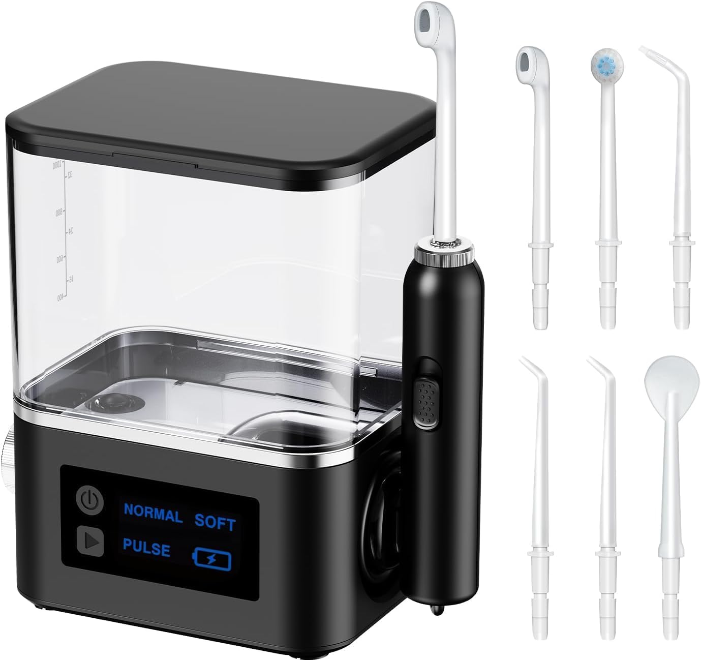 Water-Flosser-Teeth-Cleaner MAKJUNS Water Tank Dental Flosser with 10 Pressure Settings and 6 Tips IPX7 Waterproof Dental Oral Irrigator for Family(Black)