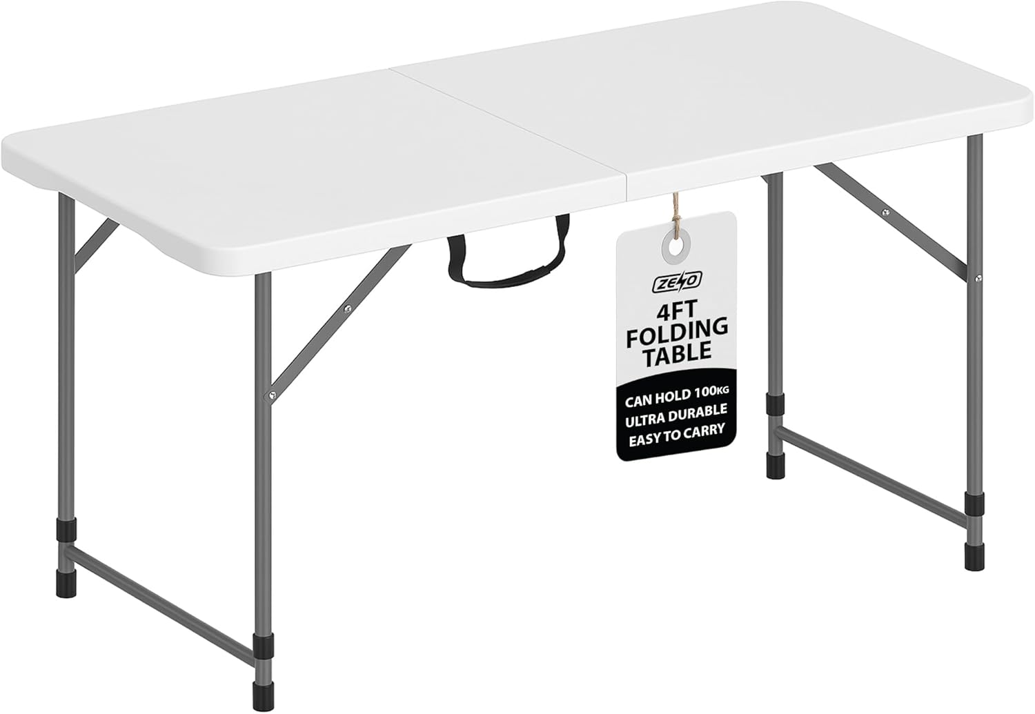 ZENO Folding Table 4FT | Heavy Duty Foldable Table | Portable and Durable Aluminium Frame | Perfect for Camping Catering Picnic Garden Patio BBQ Party | Trestle | White Fold Up Plastic Top