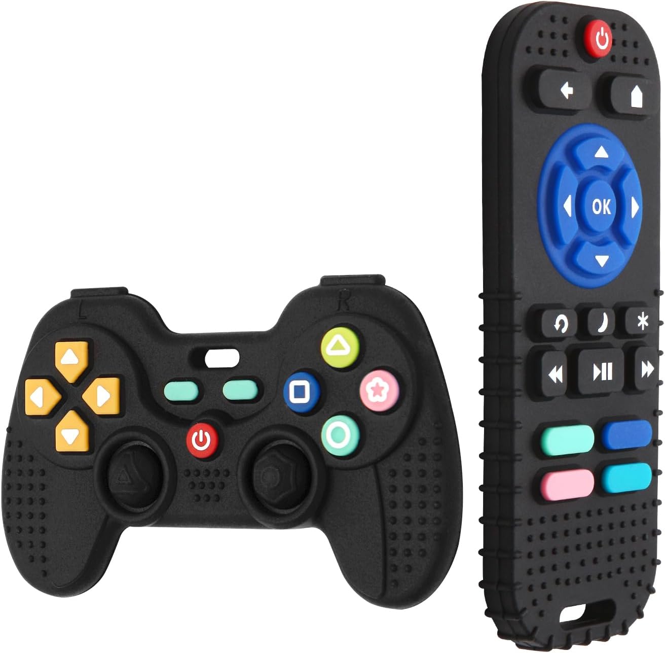 Hooku 2 Pack Silicone Teething Toys for Babies 0-6 Months, Teethers for Babies 6-12 Months, Remote Teether for Baby, Sensory Toys for Babies, Baby Chew Toys