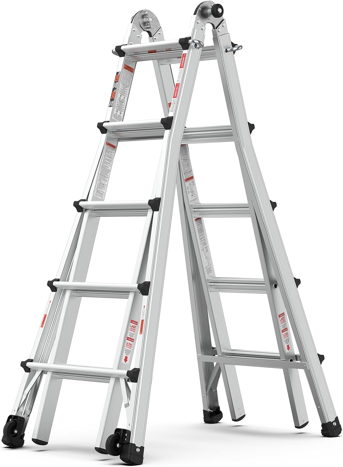 Aluminum Multi-Position Ladder with Wheels, 22 FT Multi Position Ladder with Non-Slip Mat, 300 lbs Safe Load Extendable Ladder for Home Indoor Outdoor Work (22 FT)