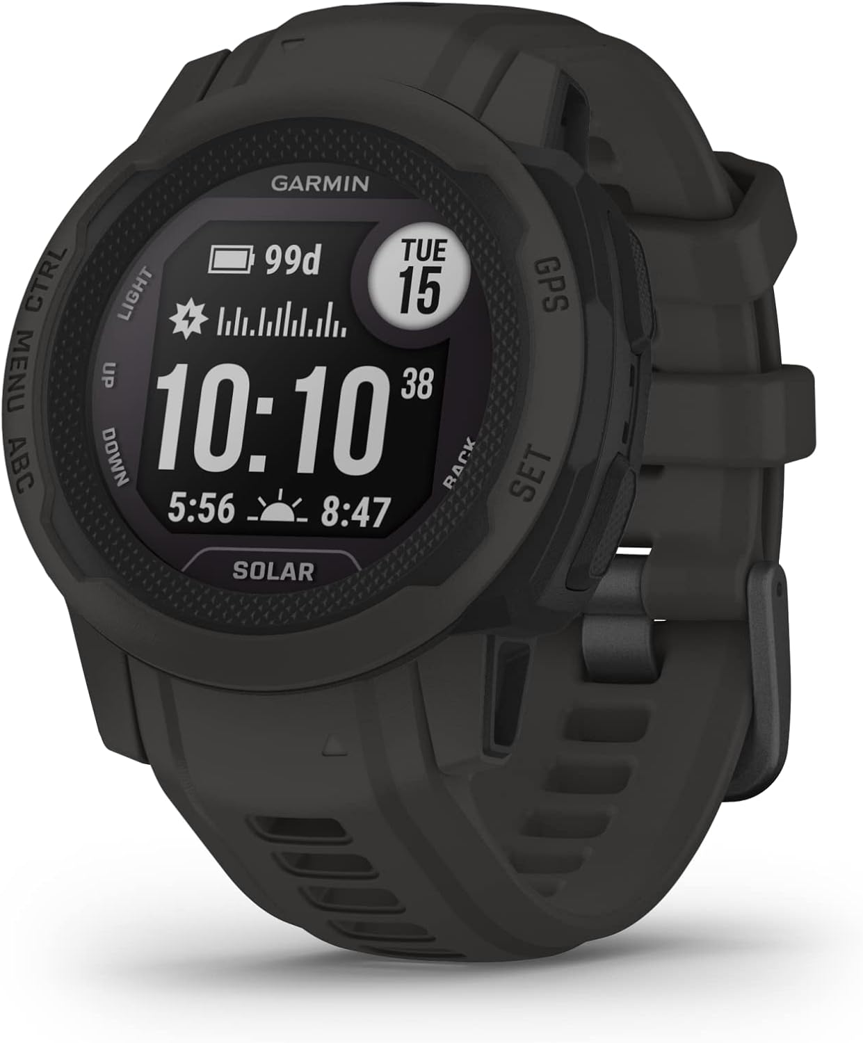Garmin Instinct 2S Solar, Smaller-Sized Rugged Outdoor Watch with GPS, with Solar Charging Capabilities, Built for All Elements, Multi-GNSS Support, Tracback Routing and More, Graphite
