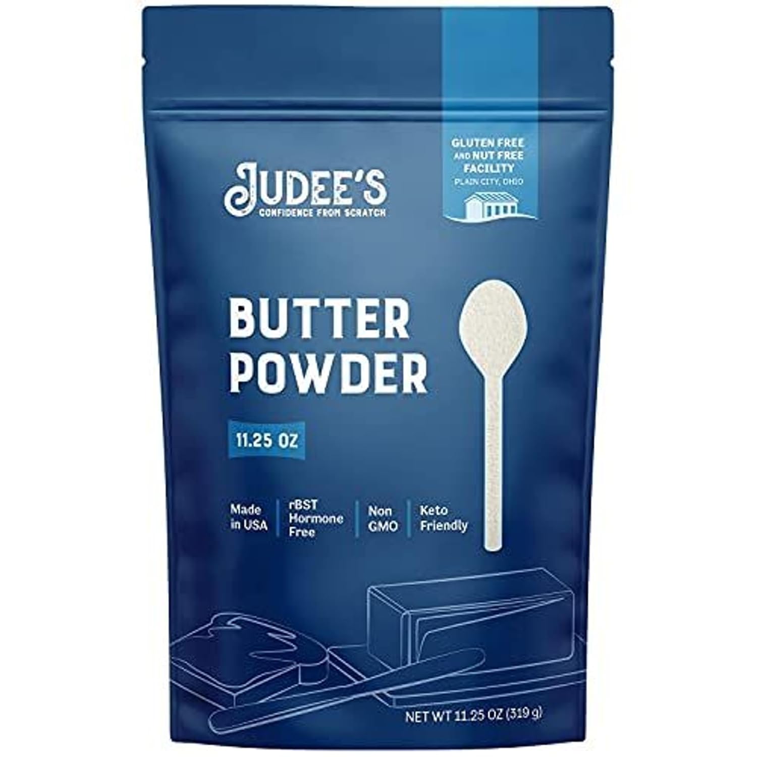 Judee's Butter Powder 11.25oz - Non-GMO, Keto-Friendly, rBST Hormone-Free, Gluten-Free, Nut-Free - Baking Ingredient for Butter Spread - Made in the USA