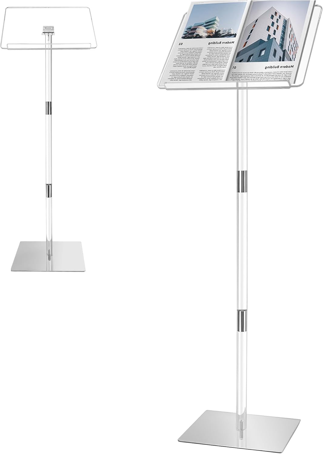 Podium Stand, Lecterns & Podiums, Acrylic Podium, Portable Podium Stand, Adjustable Angles with Metal Base, Podium for Classroom, Church, Weddings, Speech, 16" L x 12" W x 43" H, Clear