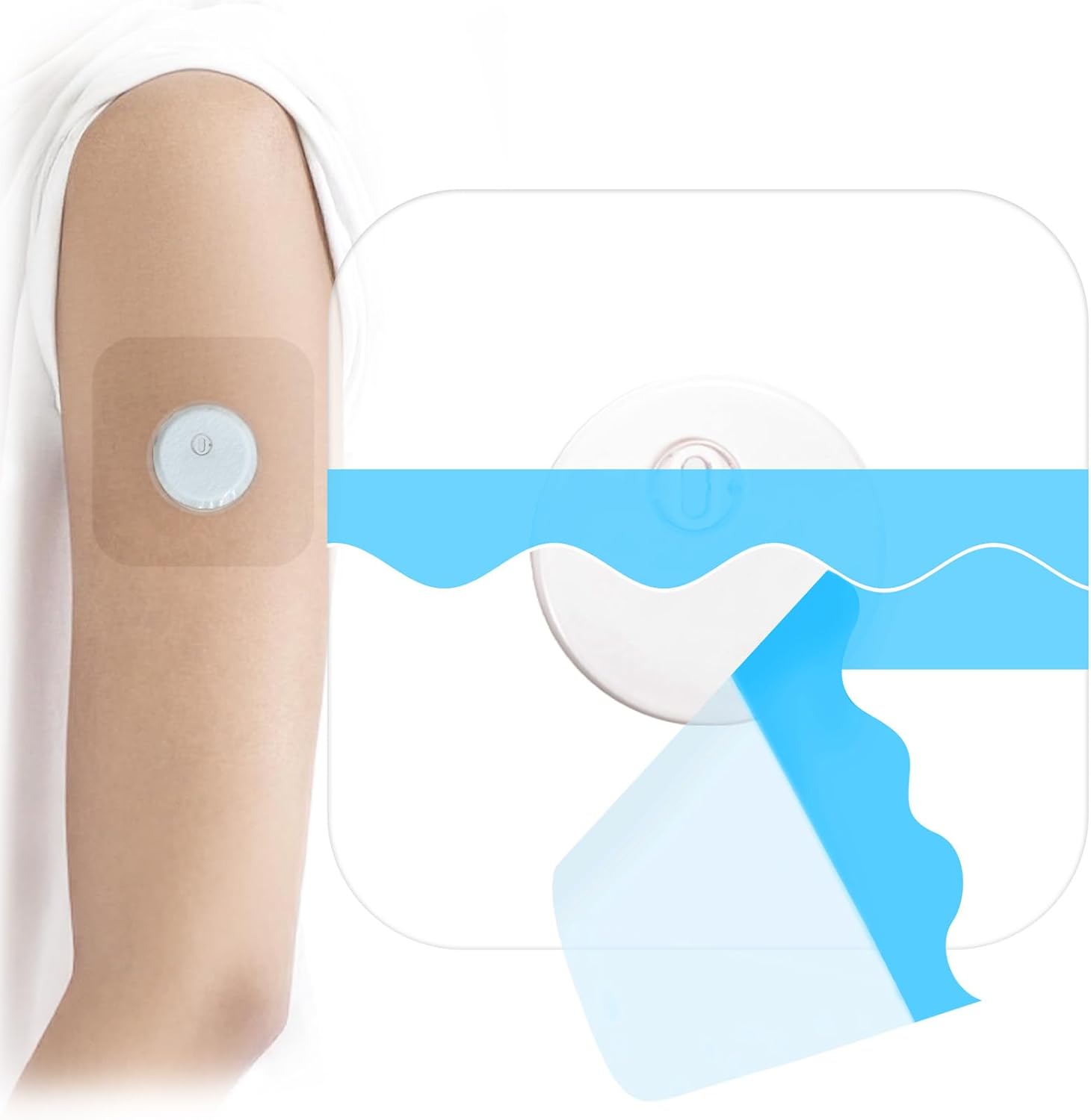 QaZanteiar Freestyle Libre Sensor Covers 45Pack Waterproof & Breathable Libre 3 Sensor Patches,Transparent CGM Tapes Without Glue in The Center,Easy to Use & Long Stay for 14 Day Sensor Patches,Blue