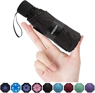 Goothdurs Mini Travel Compact Windproof Umbrella - Small Folding Lightweight Sun & Rain Umbrellas with 95% UV Protection for Women Men
