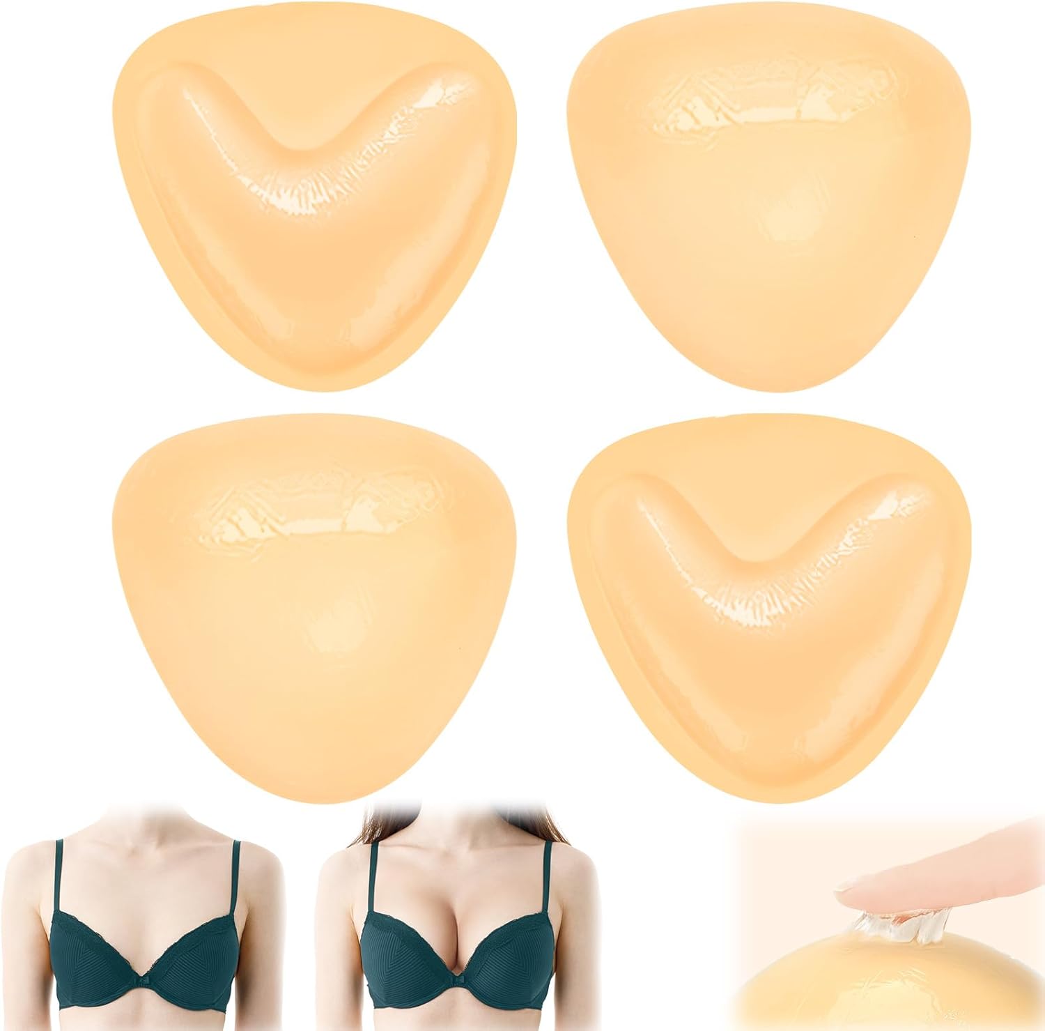 DAMIGHT 2 Pairs Push Up Pads, Sticky Bra Inserts, Invisible Adhesive Bra Nipple Cover, Double-Sided Sticky Push Up Bra for Women, A-B Cup, No Color