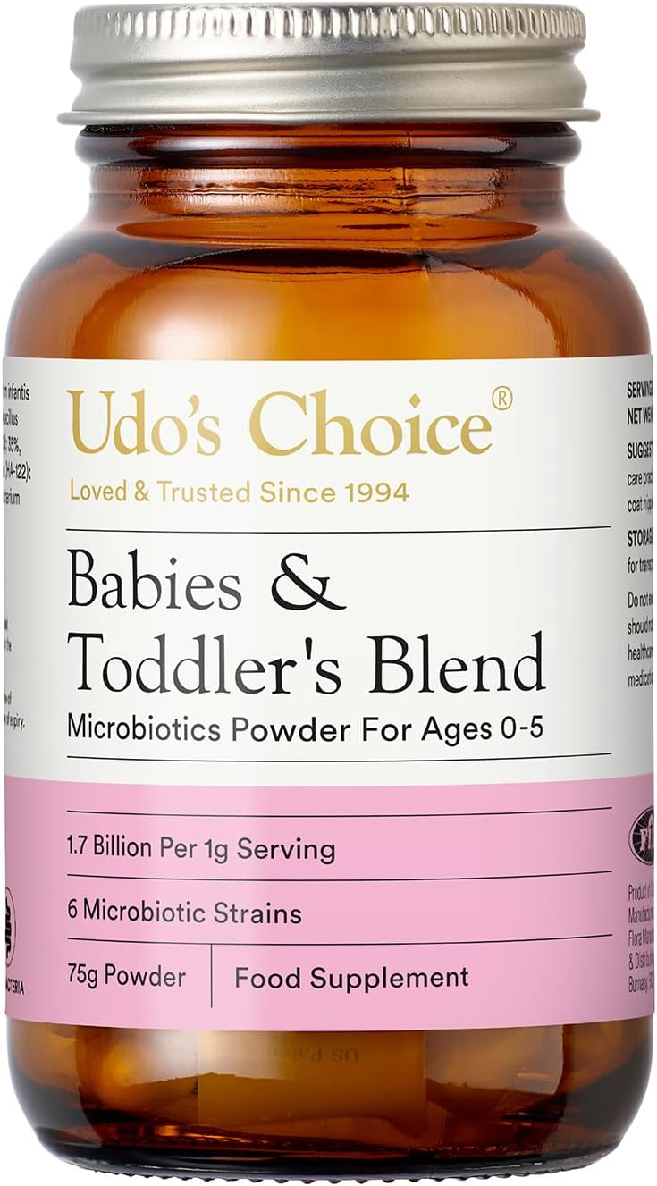 UDO’s Choice Babies & Toddlers Blend Probiotics - 6 Infant-Friendly Microbiotic Strains - 1.7 Billion Live Cultures - Bifido & Lacto Bacteria -for Ages 0-5 - Gluten & FOS Free -75g Powder
