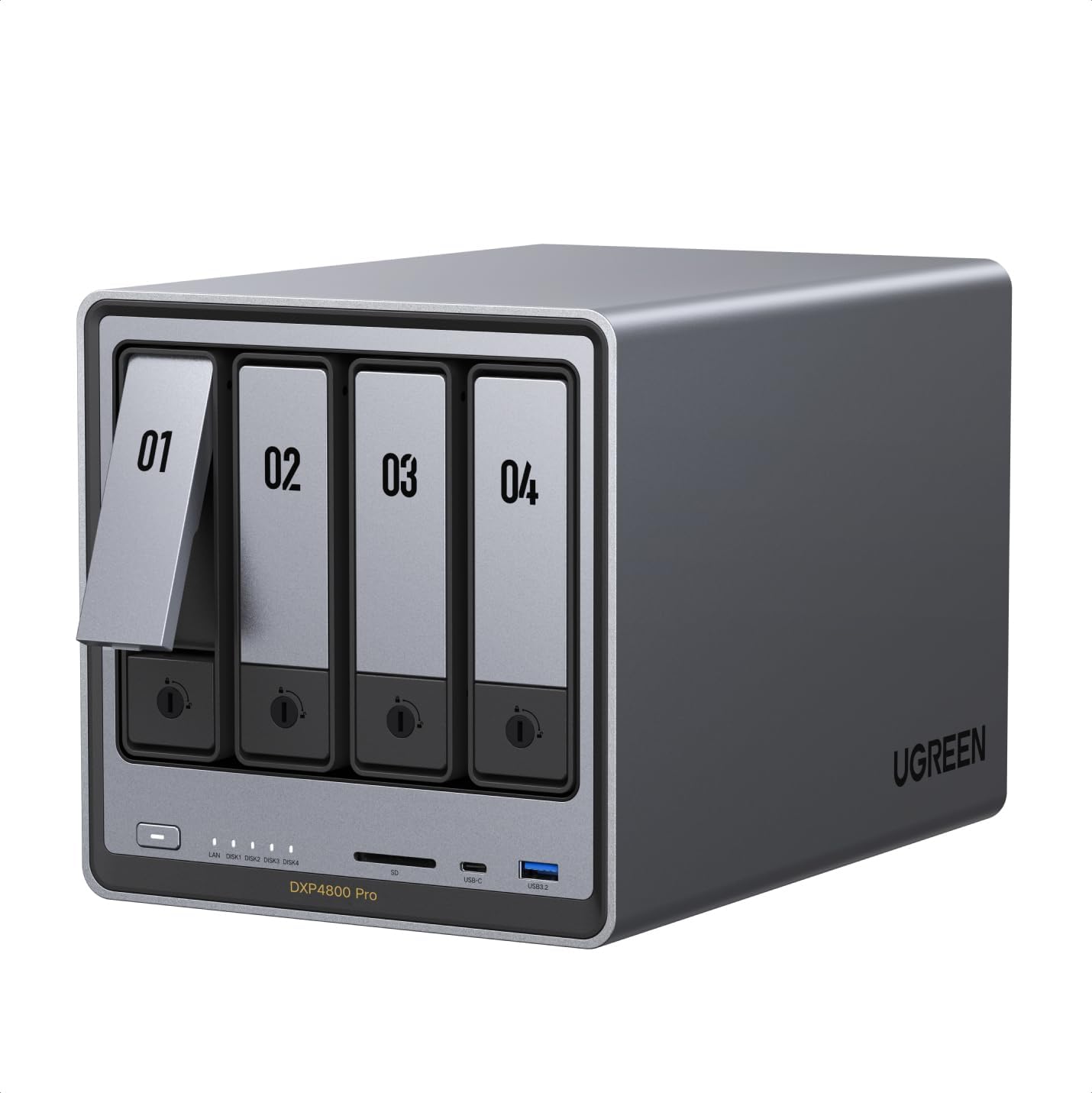 UGREEN NAS DXP4800 Pro 4-Bay Desktop NAS, Intel® Core™ i3-1315U 6-Core CPU, 8GB DDR5 RAM, 128G SSD, 1x 10GbE, 1x 2.5GbE, 2X M.2 NVMe Slots, 4K HDMI, Network Attached Storage (Diskless)
