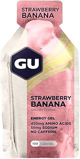 GU Energy Original Sports Nutrition Energy Gel, Vegan, Gluten-Free, Kosher, and Dairy-Free On-the-Go Energy for Any Workout, 24-Count, Strawberry Banana