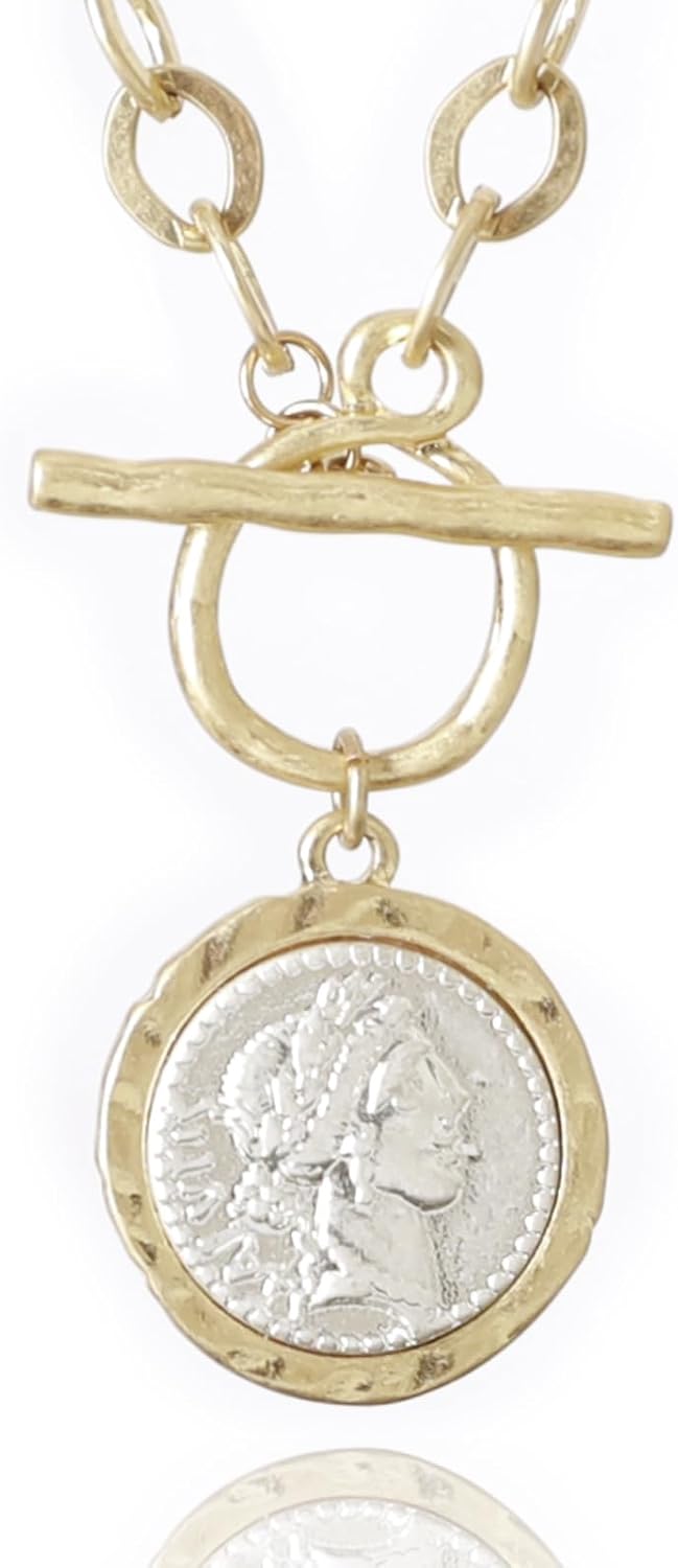 Antique Gold Plated Roman Coin Necklace for Women 18 Inch Chain Pendant Necklace Birthday Anniversary Jewelry Gift for Women