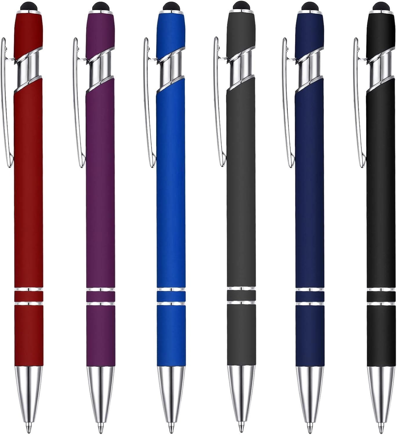 6 Pieces Ballpoint Pen with Stylus Tip, 1.0 mm Black Ink Metal Pen Stylus Pen for Touch Screens, 2 in 1 Stylus Ballpoint Pen, Retractable Ballpoint Pens Gift for Friends, Colleagues, Mate and Family