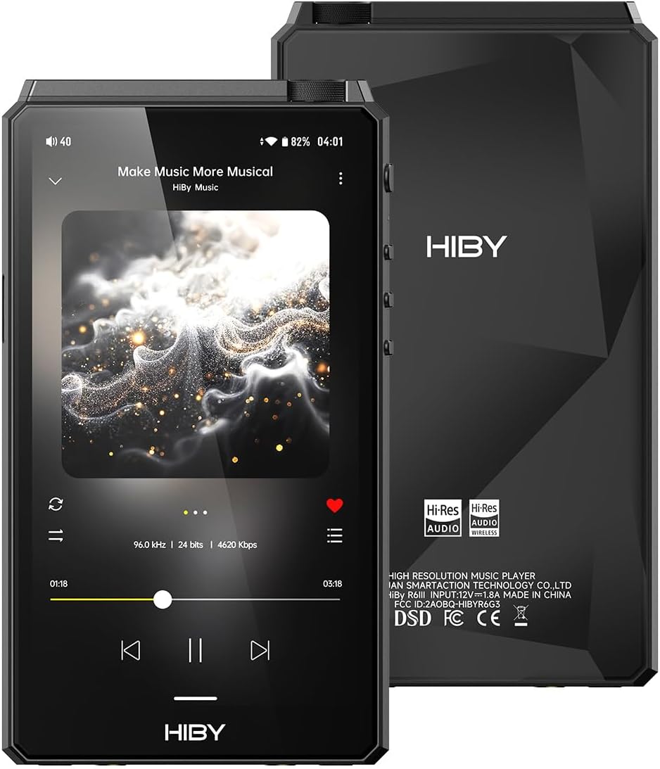 HiBy R6III 2025 DAP Player Hi Res Audio MP3 Player with Class A&AB Amp/Android 12/Bluetooth 5.0/WiFi/64G+2TB Expandable Memory