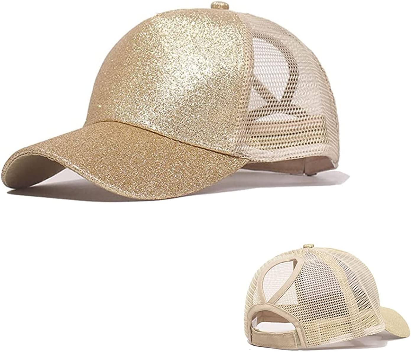 DWE Women Ponytail Baseball Cap, Summer Glitter Visor Cap Mesh Hats Casual Adjustable High Bun Ponycaps for Women Girls Outdoor Sports