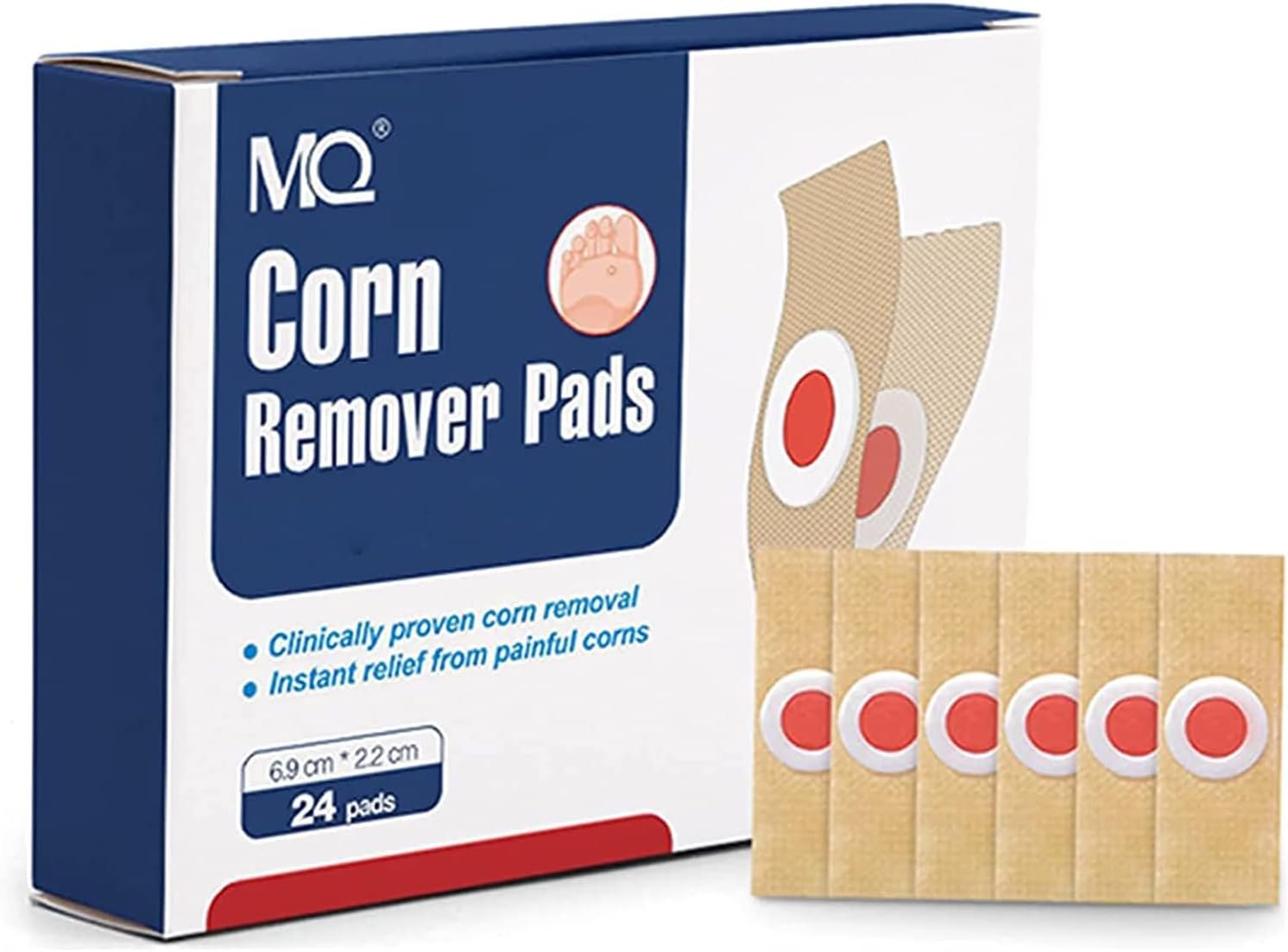 MQ Corn Remover Pads, Wart Remover, Foot Corn Remover Patch, 24 Pcs Corn Removal Pads, Corn Removal Ideal for Relief Corn Pain and Foot Care, Corn Plasters with Hole for Feet, Hand, Toe