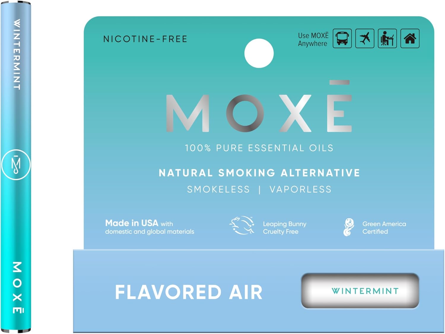 MOXE Natural Wintermint Air Inhaler | Non Electric Long-Lasting Flavored Air Refreshing Support | Oral Fixation Wintergreen & Menthol Essential Oils, Craving Relief
