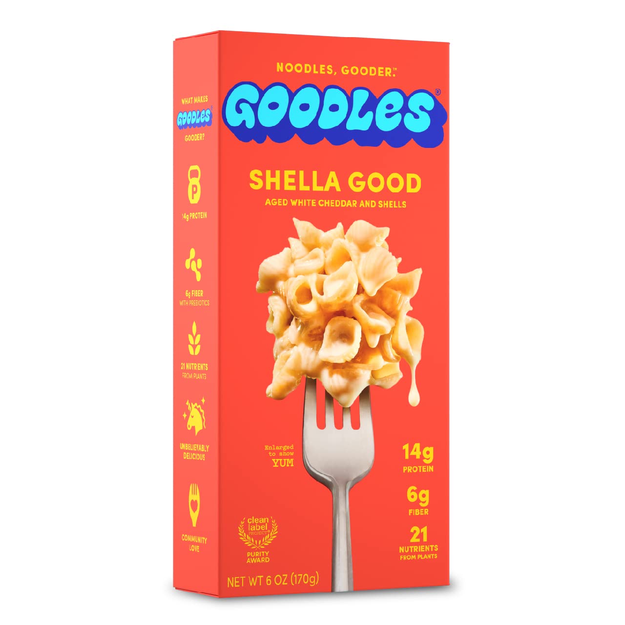Goodles Shella Good Aged White Cheddar and Shells Pasta - Nutrient Packed with Real Cheese, Fiber, Protein, Prebiotics, Plants, & Vegetables | Non-GMO, Organic Ingredients [Shella Good, 6 oz. 1 Pack]