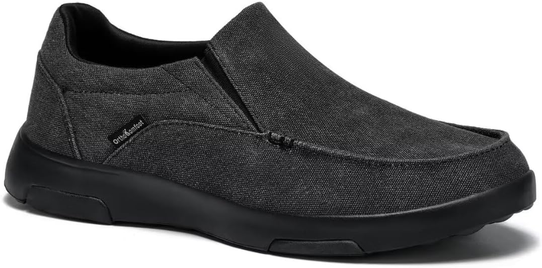 OrthoComfoot Men's Arch Support Slip-On Loafers Walking Shoes: Supportive Comfortable Soft Cushion Adjustable Fit Slip On Loafers, High Arch Lightweight Outdoor Casual Work House Standing Flat Shoes
